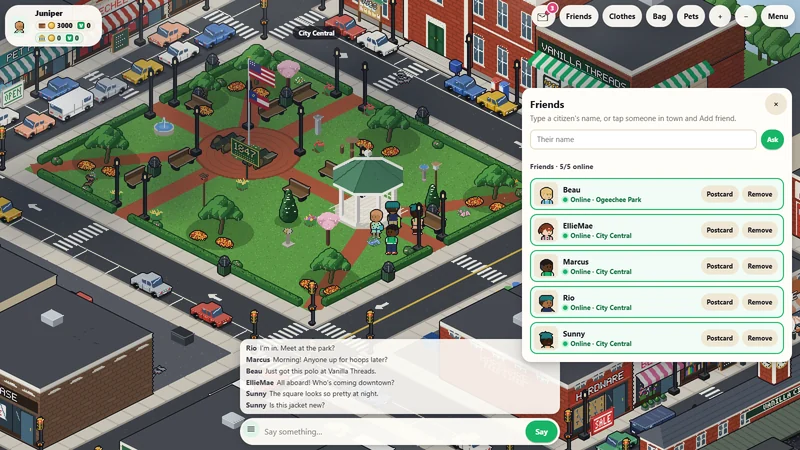 The friends list: who's online, and which district they're in