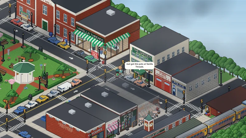 Main Street: Vanilla Threads and The Garden Apartments, traffic stopping at the lights