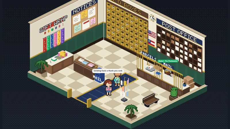 The Post Office: Mabel's counter, the P.O. boxes and the writing desk